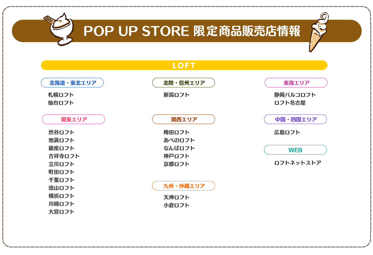 2018年POP UP SHOP限定商品取扱店舗